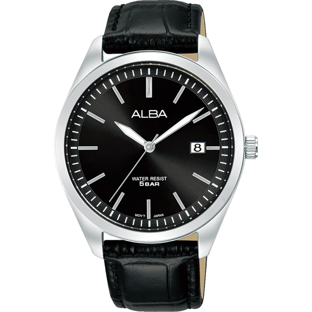 Alba AS9S27X Black Leather Mens Watch