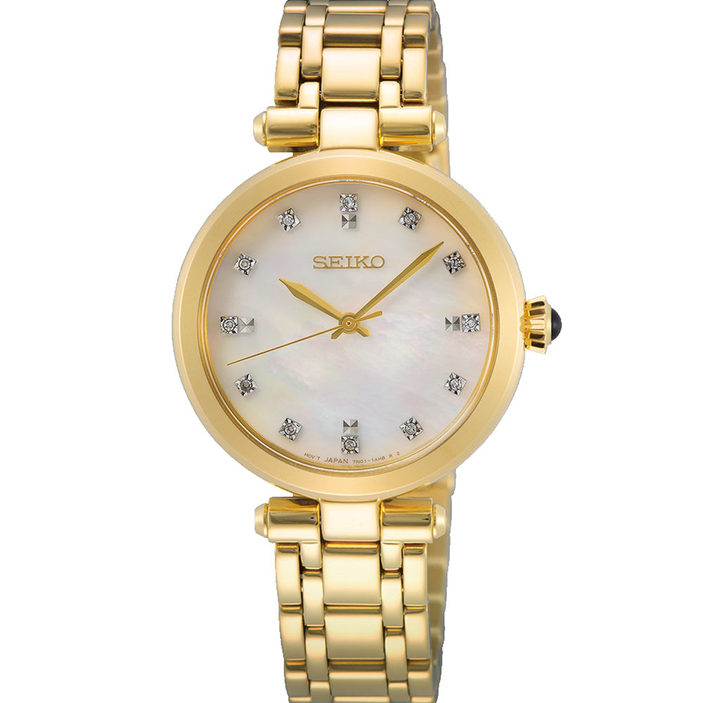 Seiko SRZ536P Mother of Pearl Gold Tone Womens Watch