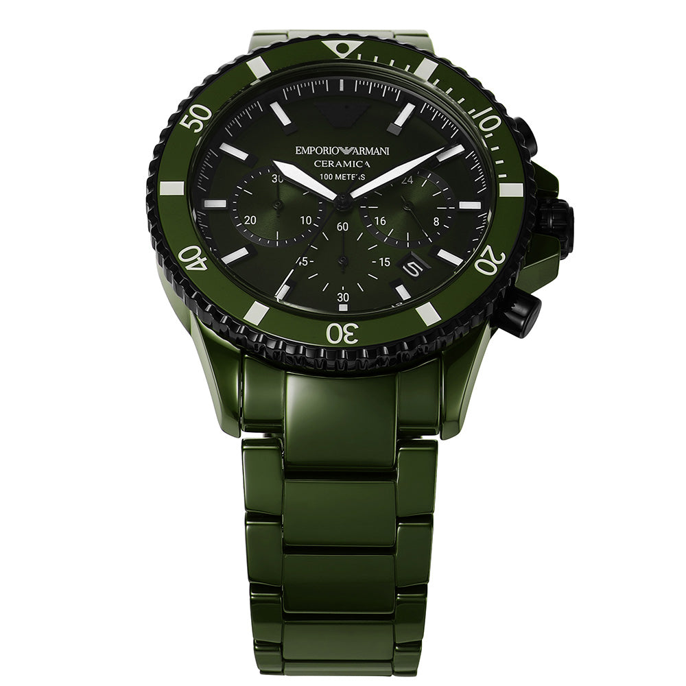 Emporio Armani AR70011 Green Diver Chronograph Mens Watch