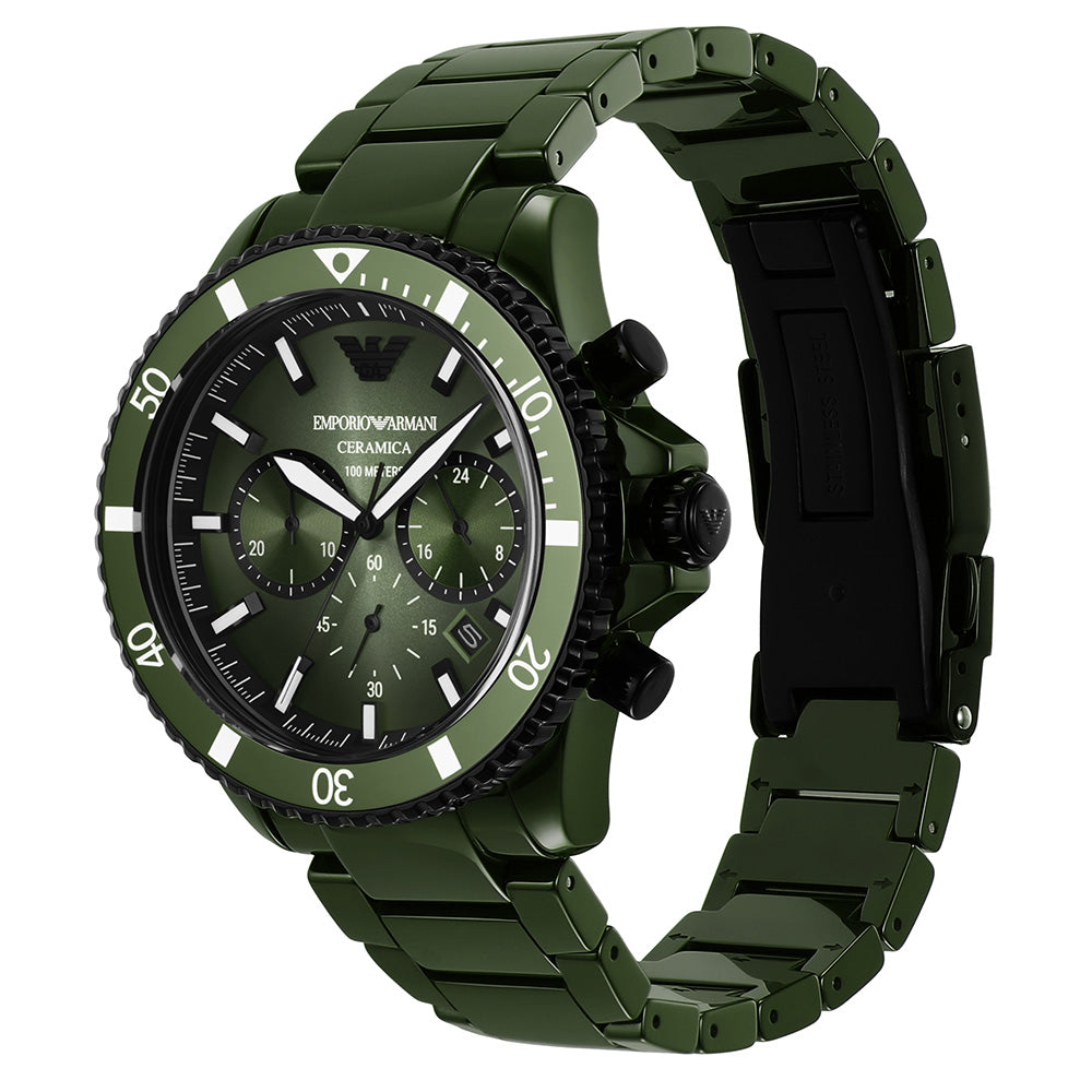 Emporio Armani AR70011 Green Diver Chronograph Mens Watch