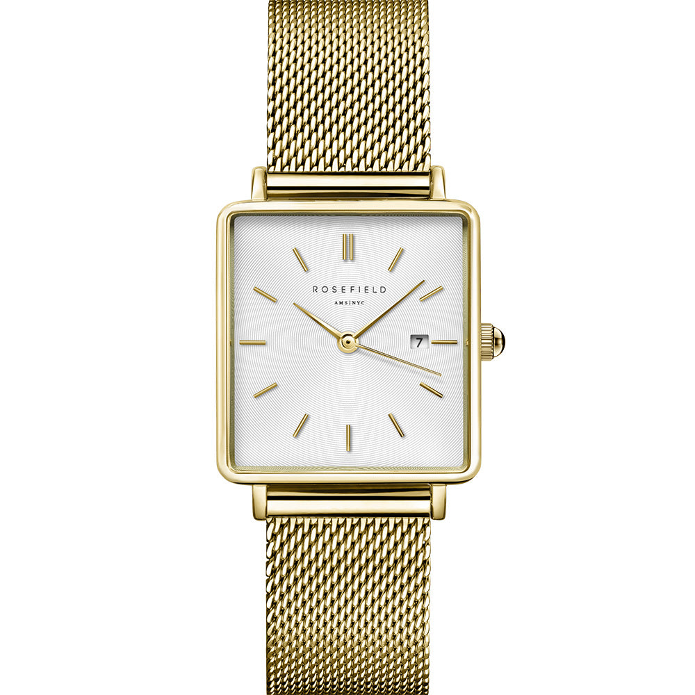 Rosefield QWSG-Q021 The Boxy Gold Tone Mesh Band Ladies Watch