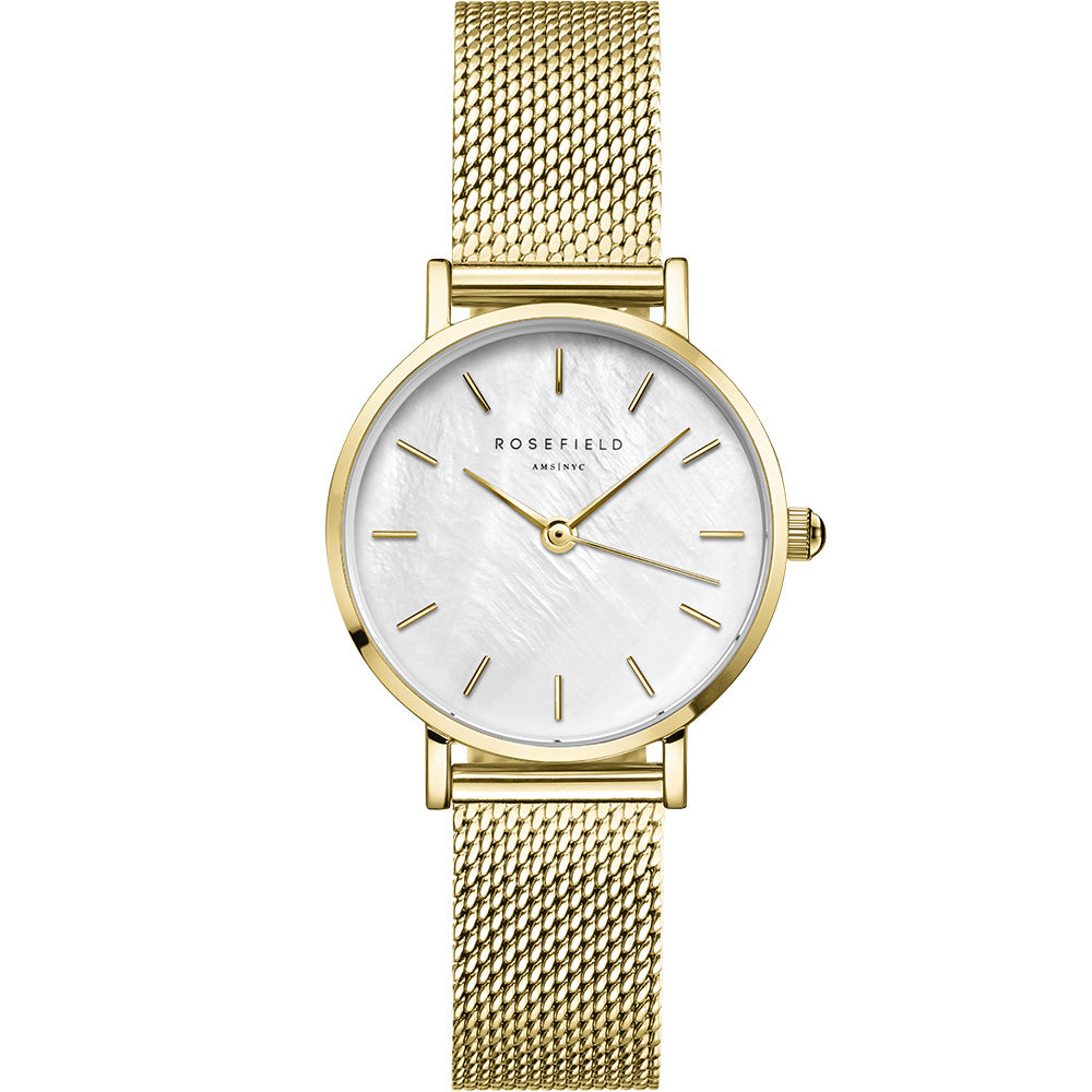 Rosfield SMGMG-S06 The Small Edit Mother of Pearl Gold Ladies Mesh Watch