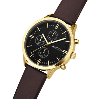 Harison Ezra GH025-YBBR 40mm Brown Leather Watch with Imitation Sub Dials