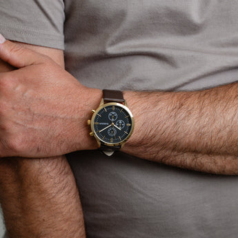 Harison Ezra GH025-YBBR 40mm Brown Leather Watch with Imitation Sub Dials