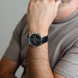 Harison Ezra GH025-SBB 40mm Black Leather Watch with Imitation Sub Dials
