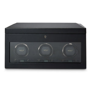 British Racing Triple Watch Winder with Storage Black
