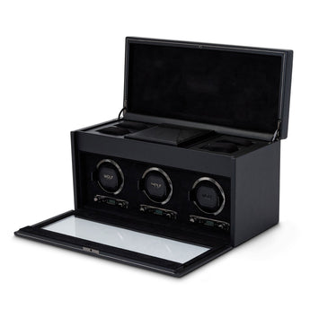 British Racing Triple Watch Winder with Storage Black