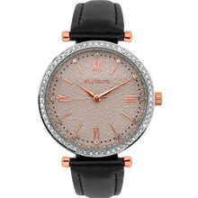 Load image into Gallery viewer, Ellis &amp; Co Emily Crystal Set Black Leather Womens Watch With Rose Gold Tones