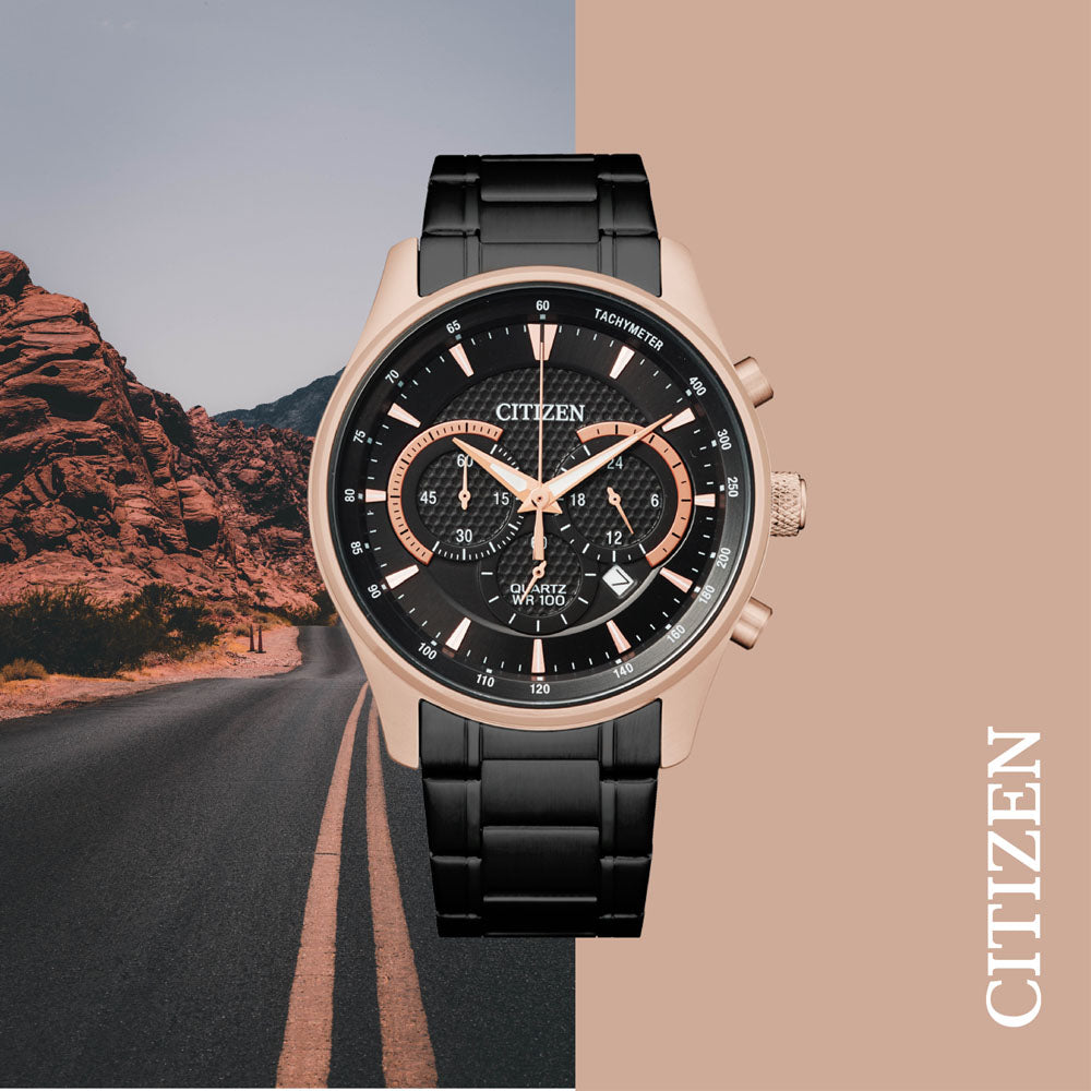 Citizen Quartz Chronograph Black and Rose AN8196-55E Mens Watch