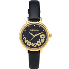 Load image into Gallery viewer, Ellis &amp; Co Rosy Floral Black Leather Womens Watch