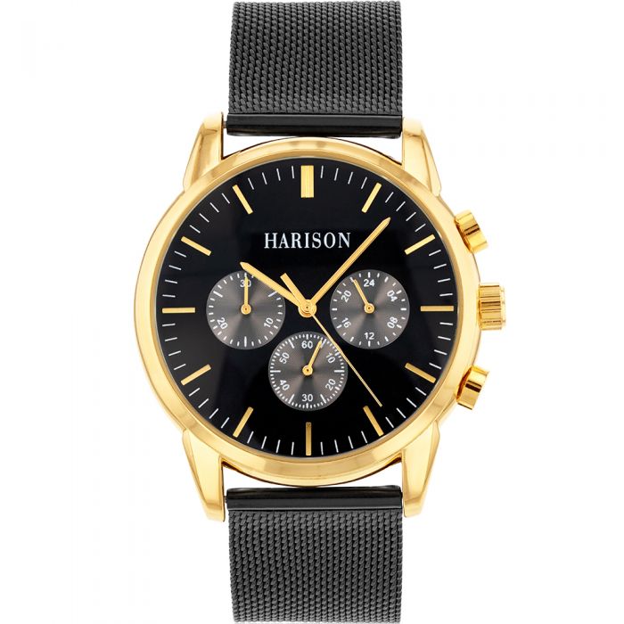 HARISON Gold Tone Stainless Steel Case Men's Watch   *Simulation Sub Dials*