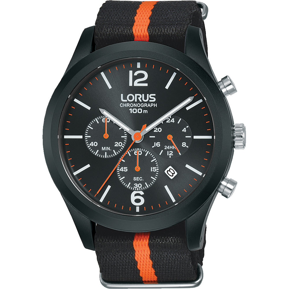 Lorus RT347HX-9 Chronograph Black and Orange Nylon Mens Watch