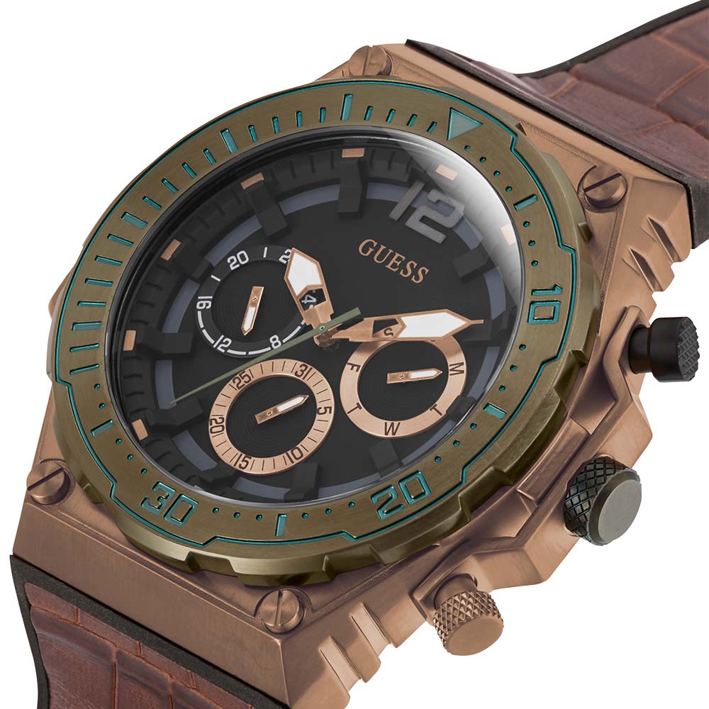 Guess GW0326G2 Venture Brown Leather and Black Silicone Mens Watch