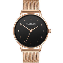 Load image into Gallery viewer, Ellis &amp; Co Layla Black Dial Rose Mesh Womens Watch