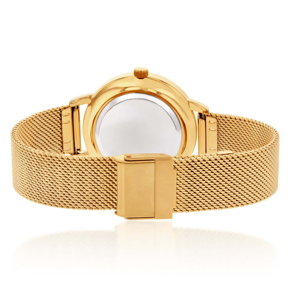 Ellis & Co 'Bloom' Gold Tone Stainless Steel Mesh Womens Watch