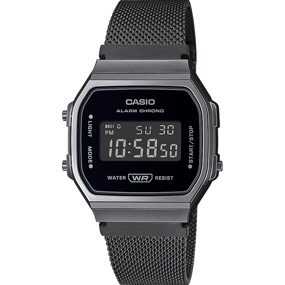 Casio A168WEMB-1B A168 One Tone Black Mesh Digital Watch