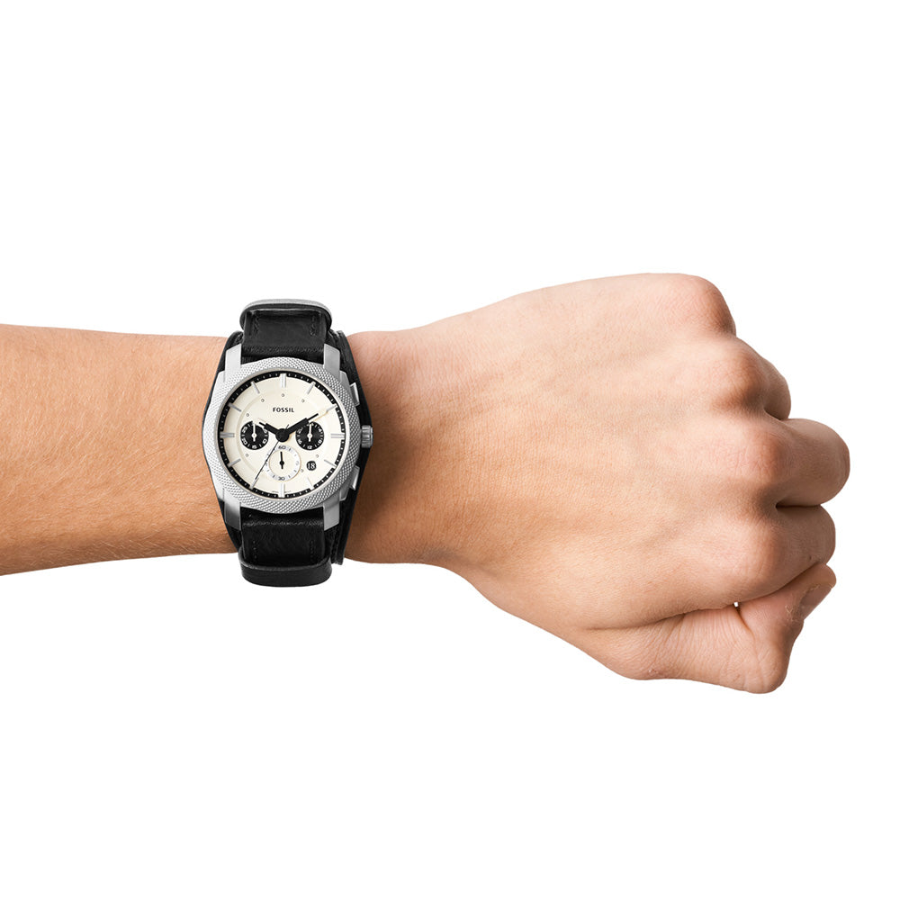 Fossil men's on sale black leather watch