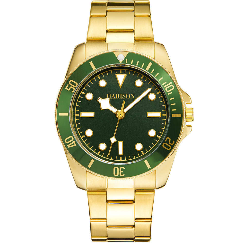 Harison Sports Gold Plated Stainless Steel 42mm Green Dial