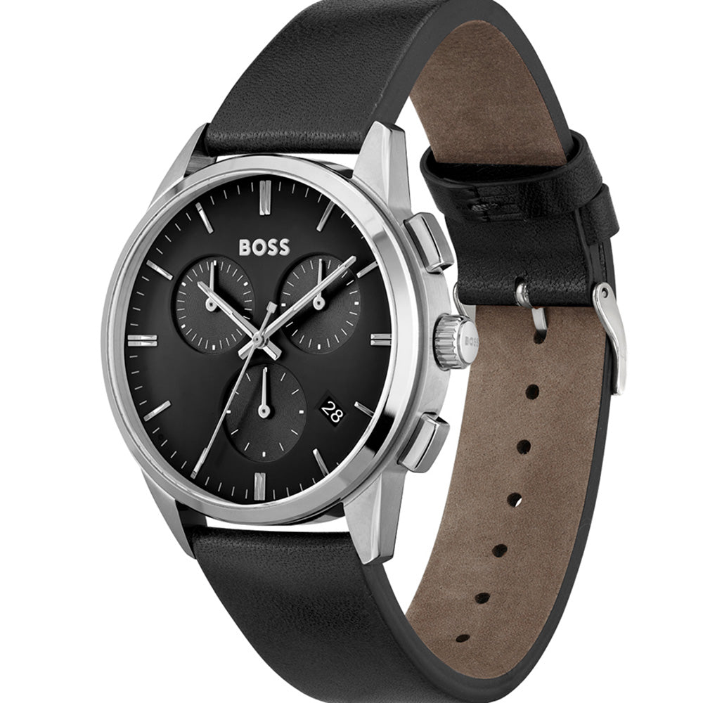 Hugo Boss 1513925 Dapper Black Leather Mens Watch